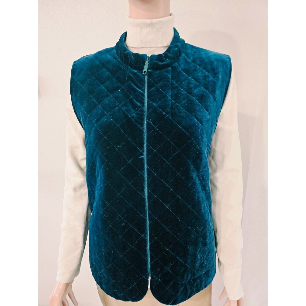 Chico's Women's Teal Quilted Lined Zip Front Sleeveless Vest Size 2